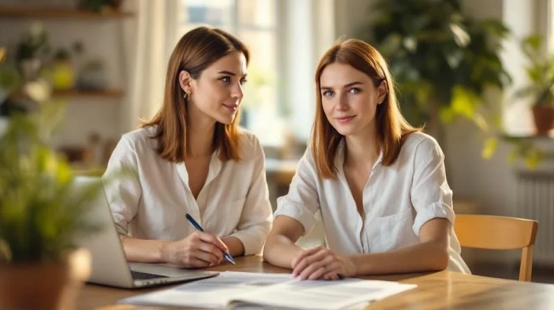 Frau liest Unterlagen zu IHK-Fortbildungen am Kuchentisch in Ludwigsburg