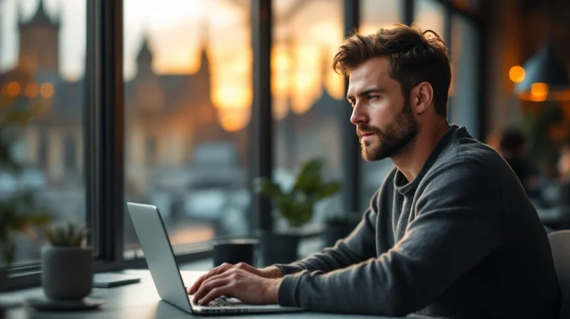 Ludwigsburger Angestellte mit Laptop, im Hintergrund Schloss und Industrieareal sichtbar