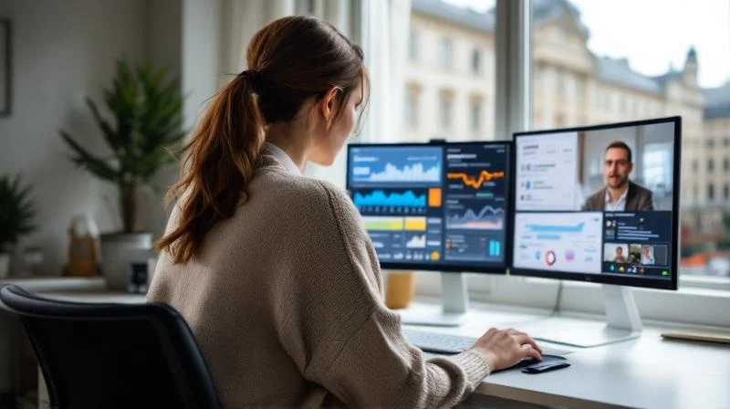 Quereinsteiger im Homeoffice mit Datenanalyse und Blick auf Ludwigsburger Residenzschloss