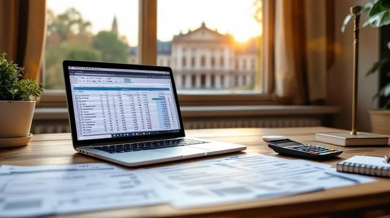 Steuerunterlagen und Laptop auf Schreibtisch in einem Ludwigsburger Wohnzimmer